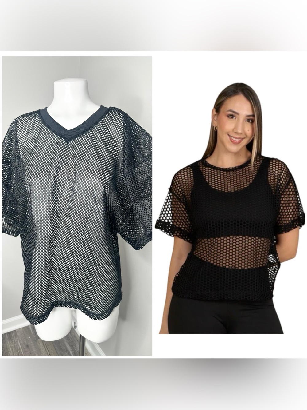 Women's Black Short-Sleeve Mesh Tee - Casual Layering Top-M